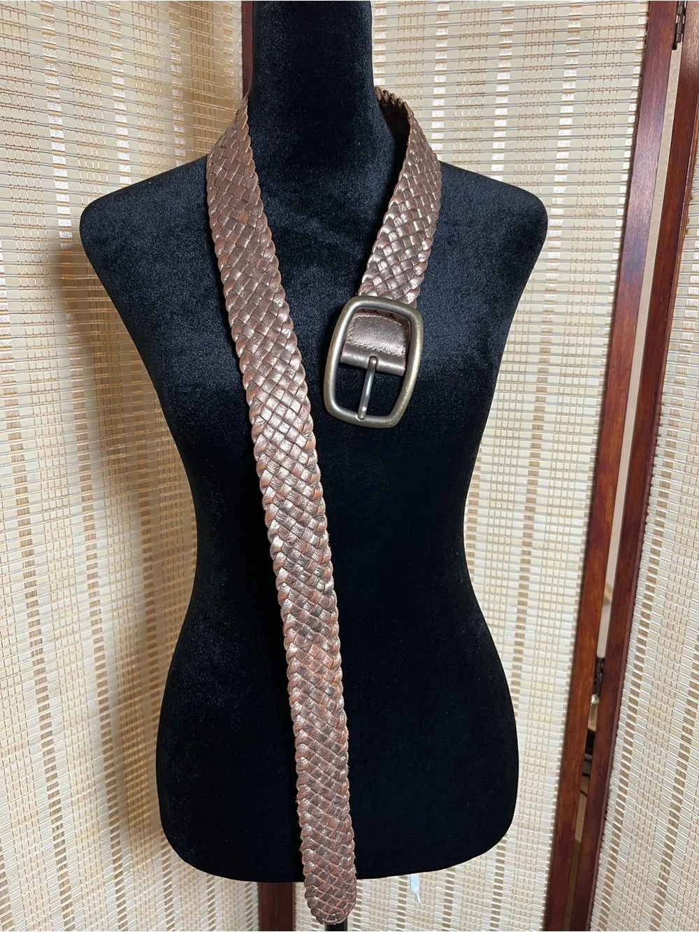 Vintage Fossil Metallic Bronze Woven Leather Belt Size Medium Boho Y2K Wide